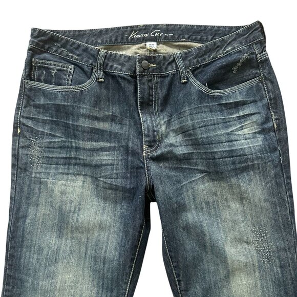 KENNETH COLE Dark Wash Distressed Straight Leg Jeans Size 36 X 30 - Picture 4 of 15